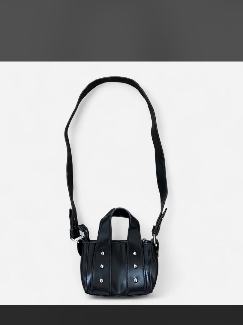 Black Mini Crossbody Tote Bag with Stud Accents